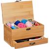 Relaxdays Box per Cucito in bambù, 4 Scomparti, Cassetto, con Coperchio, Manico Antico, Senza Contenuto, Legno Naturale