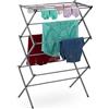 Relaxdays Stendibiancheria Verticale, Stendino Pieghevole Torre con 11 Aste per Vestiti, 105x73x37 cm, Metallo, Argento