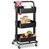 Relaxdays Carrello da Cucina, 3 Ripiani, 2 Freni, Portaoggetti per il Bagno e l'Ufficio, HxLxP: 84 x 42 x 37 cm, Nero
