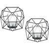 Relaxdays Portacandele, Set da 2, Metallo, Design Geometrico, HxLxP: 10 x 13 x 12 cm, con Contenitore in Vetro, Nero, Ferro