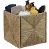 Relaxdays Cesto Intrecciato Portaoggetti in Seagrass, HLP: 30x30x30 cm, Scatola da Scaffale Cubo, Stile Vimini, Naturale