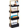 Relaxdays Scaffale da Bagno, 4 Ripiani, HxLxP: 88 x 30 x 18 cm, Mensola Mobile da Cucina, bambù e MDF, Naturale/Nero
