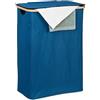 Relaxdays Cesto Portabiancheria con Coperchio, 105 L, Contenitore Panni bambù e Poliestere Pieghevole, Blu Scuro Marrone