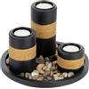 Relaxdays Portacandele Decorativo con Vassoio e Pietre, Ø 19,5 cm, Decorazione per Tavolino e Soggiorno, Nero Marrone