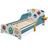 Relaxdays Letto per Bambini, Sponde Anticaduta, Rete a Doghe Rigide con Motivo Mostri, HLP 60 x 94 x 143 cm, Bianco Blu