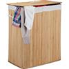 Relaxdays Cesto Portabiancheria Rettangolare con Coperchio, 95 L, Organizer 2 Scomparti Pieghevole bambù, Marrone Chiaro
