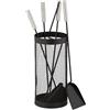 Relaxdays Set da 5 Attrezzi da Camino, Attizzatoio, Paletta, Scopino, Pinza e Cestino Porta Utensili, in Acciaio, Nero, Inox, 56 x 17 cm