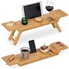 Relaxdays Vassoio per Vasca da Bagno, in bambù, Larghezza 70 cm, Mensola per Bicchieri, Cellulare e Tablet, Naturale
