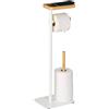 Relaxdays Piantana Porta Rotolo da Bagno, 65x23x18 cm, Portarotolo Carta Igienica Scorta, Ferro e bambù, Naturale Bianco