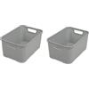 BranQ Home essential BranQ - Set di 2 cestini per la casa, stile rattan, misura L, da 19 litri, senza bisfenolo A (BPA), in polipropilene (PP), colore grigio chiaro, 38 x 27,8 x 18,5 cm, 2 pezzi