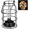 Relaxdays Lampada da Tavolo Vintage, in Gabbia con Lampadina LED, Luce Bianca Calda, A Batteria, Stile Industrial, Nera