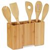Relaxdays Portaposate da Cucina in Bambù, 5 Cucchiai in Legno, Portautensili Allungabile, HxLxP: 17x25x10 cm, Naturale