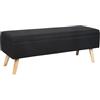 Relaxdays Panca Contenitore in Lino, Imbottita, 40x110x40 cm, Gambe in Legno, Nera, per Camera e Ingresso