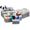 Relaxdays Cestini Portaoggetti in Set da 6, Fodera in Tessuto, Bambù, Contenitore Bagno o Armadio, Porta Giochi, Grigio