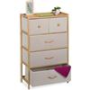 Relaxdays Cassettiera Camera da Letto, Comò 5 Cassetti in Tessuto, HLP: 94x58x32,5 cm, Struttura in bambù Naturale Beige