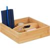 Relaxdays Portaoggetti da Scrivania, Scatola con 4 Scomparti e Manico, 6,5 x 25 x 25 cm, per Bagno, Ufficio, Naturale, bambù