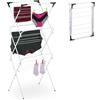 Relaxdays Stendibiancheria Verticale, Stendino Pieghevole a Torre con 18 Aste per Vestiti, 136x62x51 cm, Metallo, Bianco