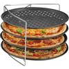 Relaxdays Teglie Forate per Pizza Rotonde, Set da 4, Acciaio Carbonio Antiaderente, Supporto Inox da Forno, Impilabile