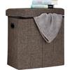 Relaxdays Sgabello Pieghevole, HxLxP: 49,5x46x25,5 cm, Pouf Contenitore, Lino, Poliestere, Legno MDF, Colore Marrone