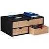 Relaxdays Organizer da Scrivania con 3 Cassetti in bambù e MDF, Cassettiera da Ufficio, HLP 13,5x33x21 cm, Naturale Nero