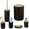 Relaxdays Set Bagno Completo, 6 Accessori, Kit WC Plastica e bambù, Porta Spazzolini, Sapone e Saponetta, Nero Naturale