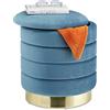 Relaxdays Pouf Contenitore Rotondo, Sgabello Poggiapiedi Imbottito, in Stoffa di Velluto, 43,5x39 cm, Turchese e Dorato