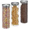 Relaxdays Tris di Barattoli, Set da 3 da 1,6 L, Contenitori Pasta in Vetro Ermetici, Coperchio in Acciaio, Trasparente