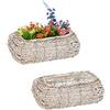 Relaxdays Vasi per Fiori, Set da 2, Fiorere in Rattan con Rivestimento, per Interni, 10 x 25 x 15 cm, Bianco Naturale