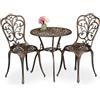 Relaxdays Set da Bistrot da 3, Tavolino da Giardino, 2 Sedie da Balcone, in Alluminio Stile Ferro Battuto, Nero Bronzo
