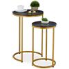 Relaxdays Tavolini da Salotto, Set da 2 Tavoli Bassi da caffè da Divano, Comodini Rotondi Effetto Marmo, Nero Dorato
