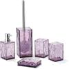 YAUKPH Set di accessori da bagno in acrilico trasparente, antiruggine, design trasparente, include dispenser di sapone, portaspazzolino, tazza, portasapone e scopino per WC, 5 pezzi (viola lavanda)