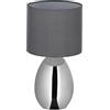 Relaxdays Lampada da Tavolo, Abat Jour Paralume in Tessuto e Base Acciaio, E14, HxD: 33,5x18 cm, Luce Comodino, Argento