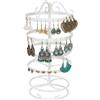 Relaxdays Porta Orecchini, Stand Portagioie con 168 per Pendenti in Ferro, Portagioielli Girevole Salvaspazio, Bianco