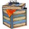 Relaxdays Pouf Contenitore, Vintage Effetto Legno, Sgabello Poggiapiedi Imbottito, Pieghevole, 38x37,5x37,5 cm, Colorato
