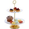 Relaxdays Alzata a 2 Piani, Alzatina con Vassoi Rotondi per Dolci, in Vetro e Ferro, HxD: 30 x 23 cm, Trasparente Oro