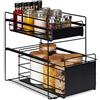 Relaxdays Organizer per la Cucina, 2 Piani Estensibili, Organizzatore Autoportante, Cassetti Salvaspazio, Multiuso, Nero, Acciaio, 1 pz