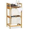 Relaxdays Portabiancheria in Bambù, Contenitore con Ripiano, 2 Cassetti, Estraibili, Trasportabili, 25 L, Legno Naturale