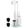 Relaxdays Piantana Portarotolo e Scopino, Portascopino da Bagno, Porta 3 Rotoli di Carta, 64,5x24x18 cm, Acciaio Inox