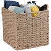 Relaxdays Cesto Intrecciato Portaoggetti in Seagrass, HLP: 30x30x30 cm, Scatola da Scaffale Cubo, Stile Vimini, Naturale