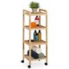 Relaxdays Mobile da Bagno con 4 Ripiani, Mobiletto su Ruote, Scaffale in Legno da Cucina, 97x35x31 cm, Marrone Chiaro