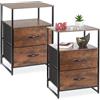 Relaxdays Comodini con Cassetti Camera da Letto, Set 2 Tavolini Laterali da Divano, HLP: 70x45x42,5 cm, Nero Marrone