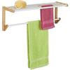 Relaxdays Portasciugamani da Parete, HLP 25x70x20 cm, Mensola da Bagno con Aste per Asciugamani e Ripiano Bianco Marrone