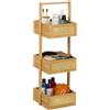 Relaxdays Scaffale da Bagno e Cucina, Mobile Stretto HLP: 65x22x22 cm, Colonna a 3 Ripiani, Salvaspazio, bambù e Rattan