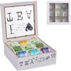 Relaxdays Scatola Porta tè e Tisane, Organizer Cassetti 9 Scomparti, 9x25x25 cm Tea Box con Coperchio MDF, Bianco Grigio
