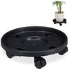 Relaxdays Portavasi con Ruote, Set Doppio, Ø 35,5cm, Carrelli Sottovasi con Rotelle, Plastica, Indoor & Outdoor, Nero