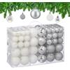 Relaxdays Palline di Natale, 100 Palle Albero, Addobbi Natalizi, Opache, Lucide e Glitter, ∅ 3, 4 e 6 cm, Argento Bianco