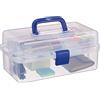 Relaxdays Scatola Trasparente Plastica, 9 Scomparti Per Oggetti, Maniglia e Chiusura A Scatto, 14x33x19,5 cm, Blu
