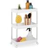 Relaxdays Mobile Salvaspazio, Scaffale su Ruote con 3 Ripiani, Carrello per Bagno e Cucina, 62 x 41,5 x 23,5 cm, Bianco, Acciaio Inox