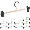 Relaxdays Set da 10 Grucce per Pantaloni, Gonne etc., 2 Clip per Gruccia, Legno e Metallo, 11,5x30,5x3 cm, Nero/Naturale