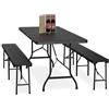 Relaxdays Tavolo da Birreria con Panche, Set da Giardino, Panchine e Tavolino 180 cm Pieghevoli, Aspetto Legno, Nero